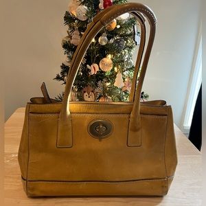 Vintage 2010s Coach Top Handle Tan Leather Bag with Zipper Top and Side Pockets